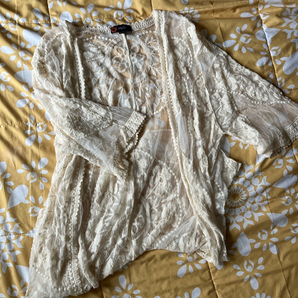 Ivory lace swim suit cover up